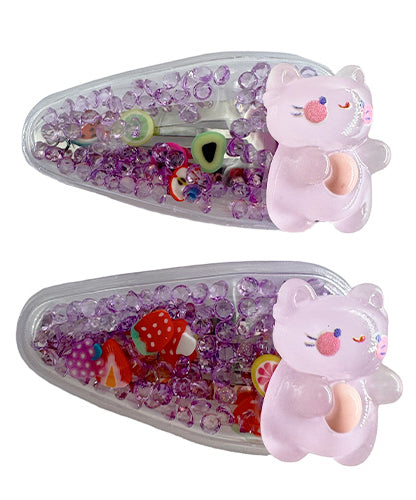 Transparent PVC hair clip decorated with patterns and glitter inside (2 pieces)