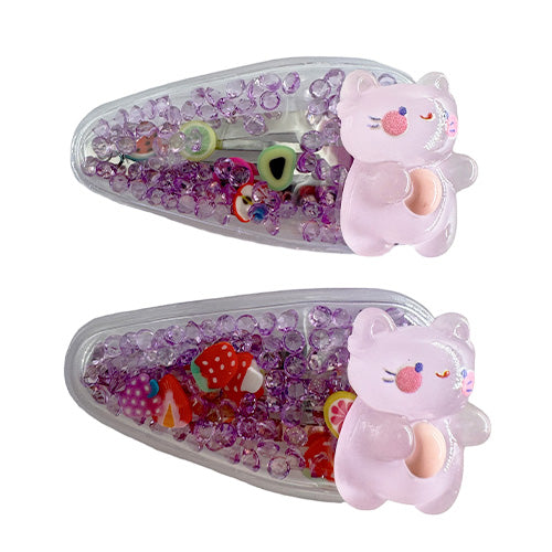 Transparent PVC hair clip decorated with patterns and glitter inside (2 pieces)