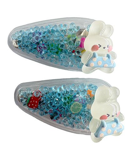 Transparent PVC hair clip decorated with patterns and glitter inside (2 pieces)