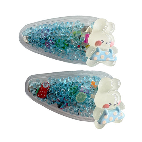 Transparent PVC hair clip decorated with patterns and glitter inside (2 pieces)