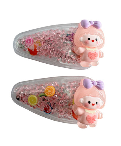 Transparent PVC hair clip decorated with patterns and glitter inside (2 pieces)