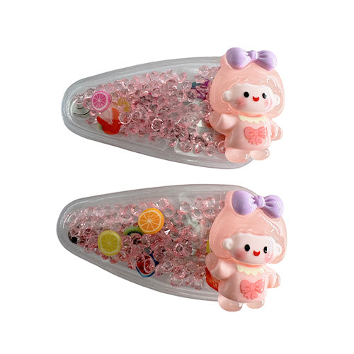 Transparent PVC hair clip decorated with patterns and glitter inside (2 pieces)