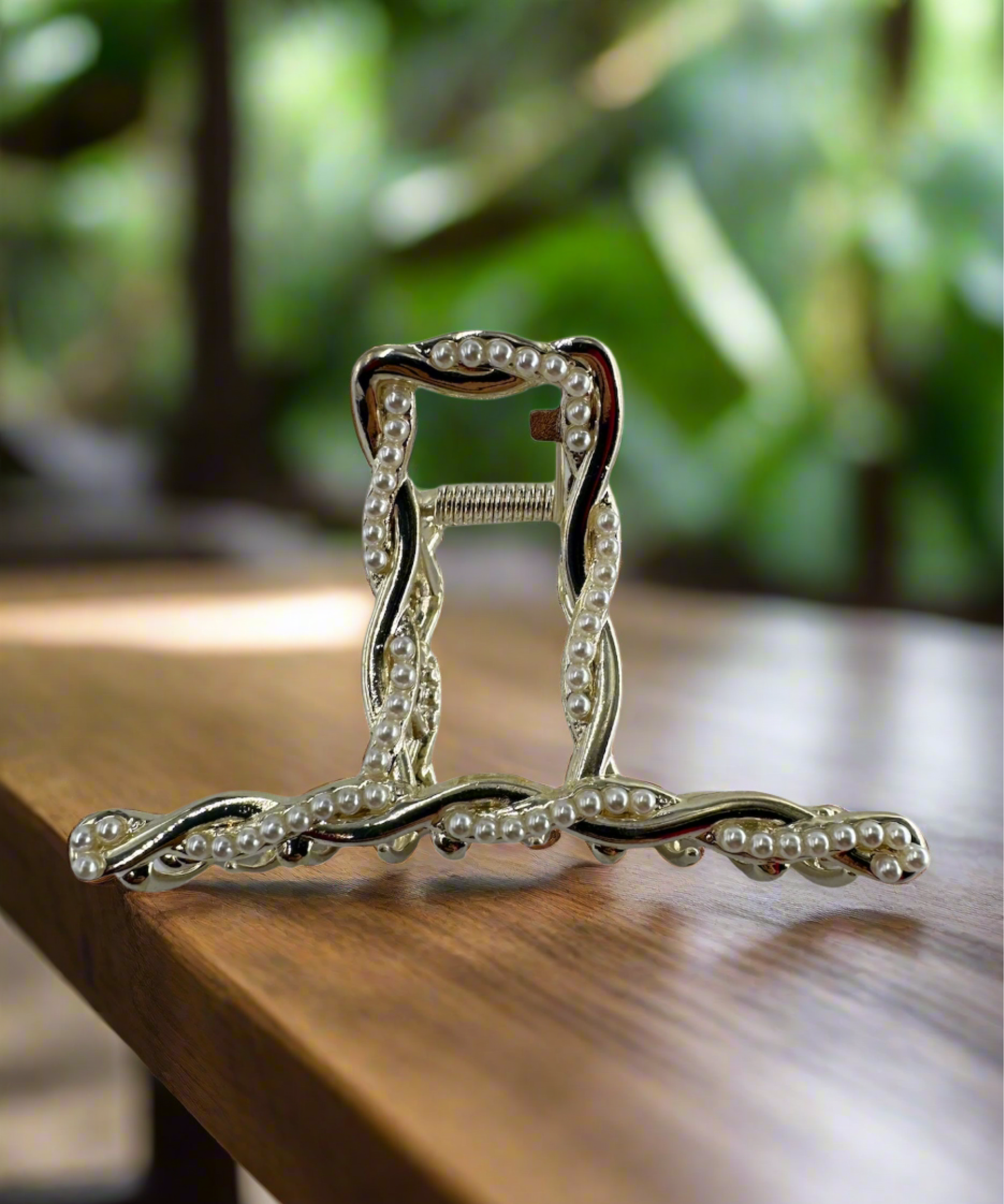 Hair Clip Gold Rhinestone Studded