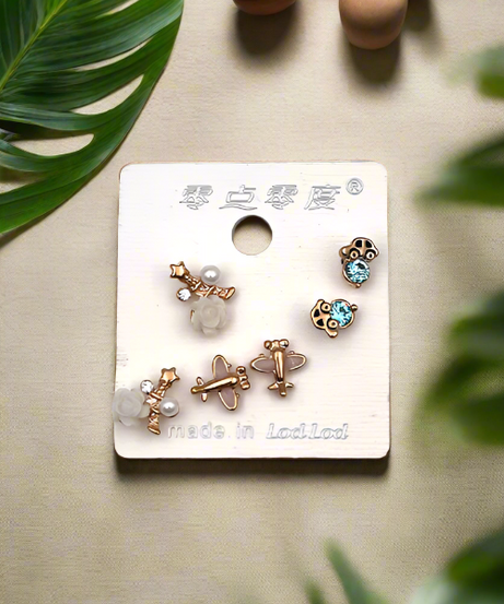 Set Of Three Gold Shiny Earrings