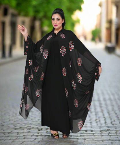 Black Abaya / Red Printed Design Black Abaya / Red Printed Design