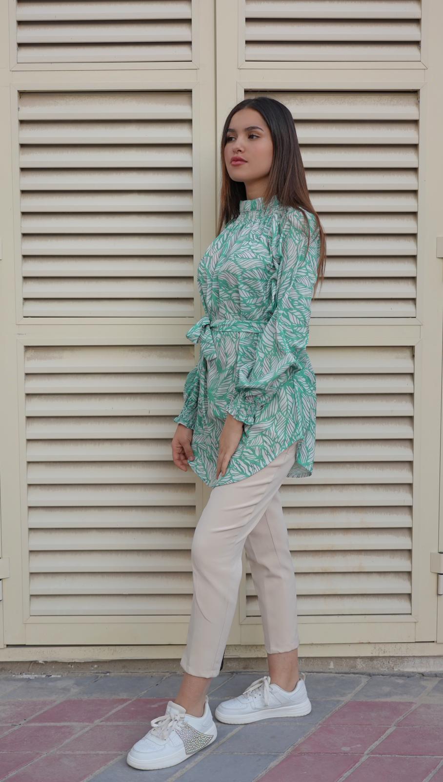 Self-Tie Belted Cream colored Shirt