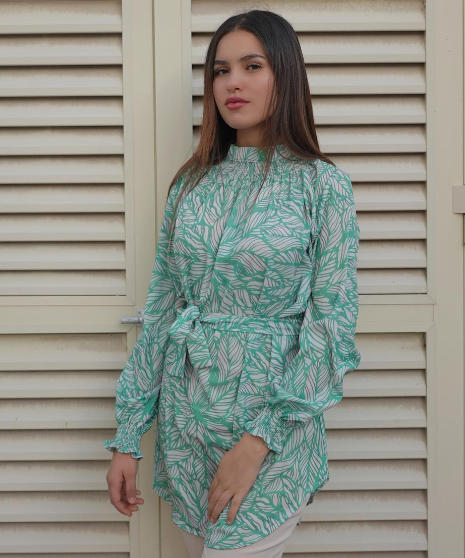 Self-Tie Belted Cream colored Shirt