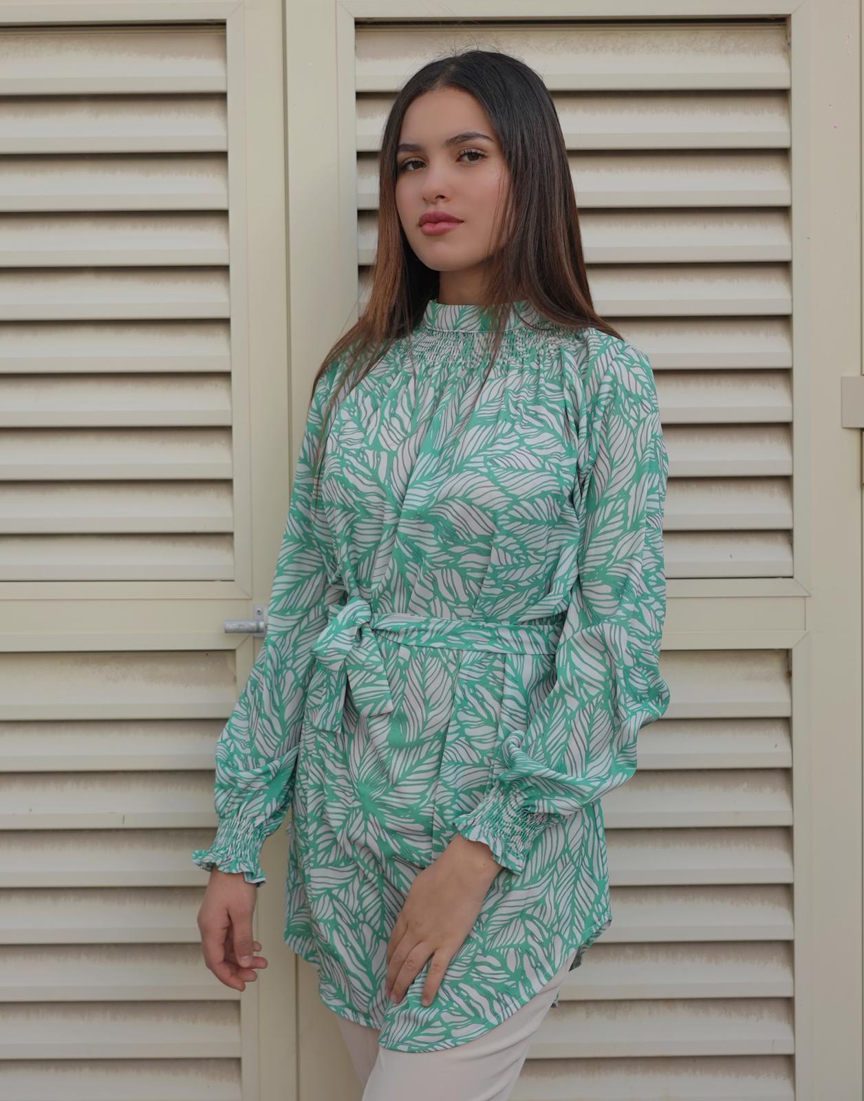 Self-Tie Belted Cream colored Shirt