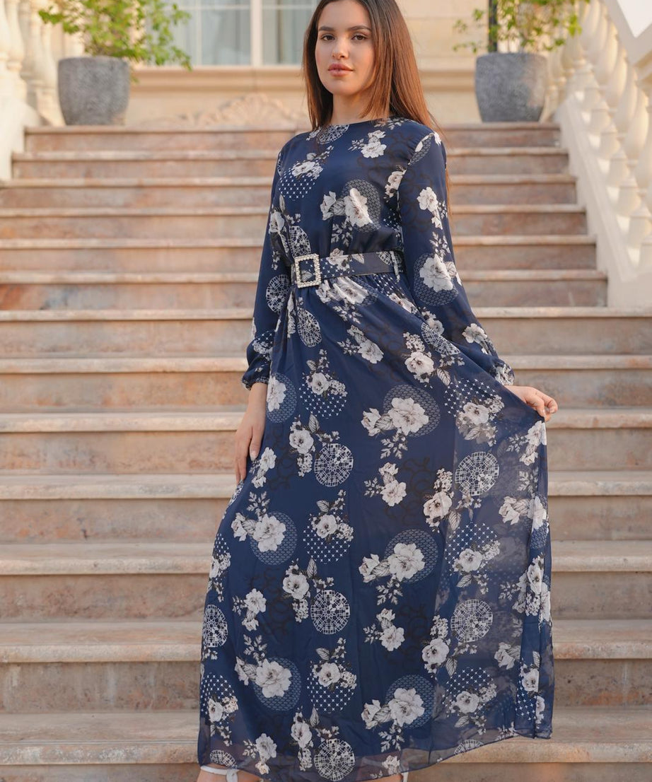Epitome Blue with White Floral Print Maxi Dress - Blue/White Epitome Blue with White Floral Print Maxi Dress - Blue/White