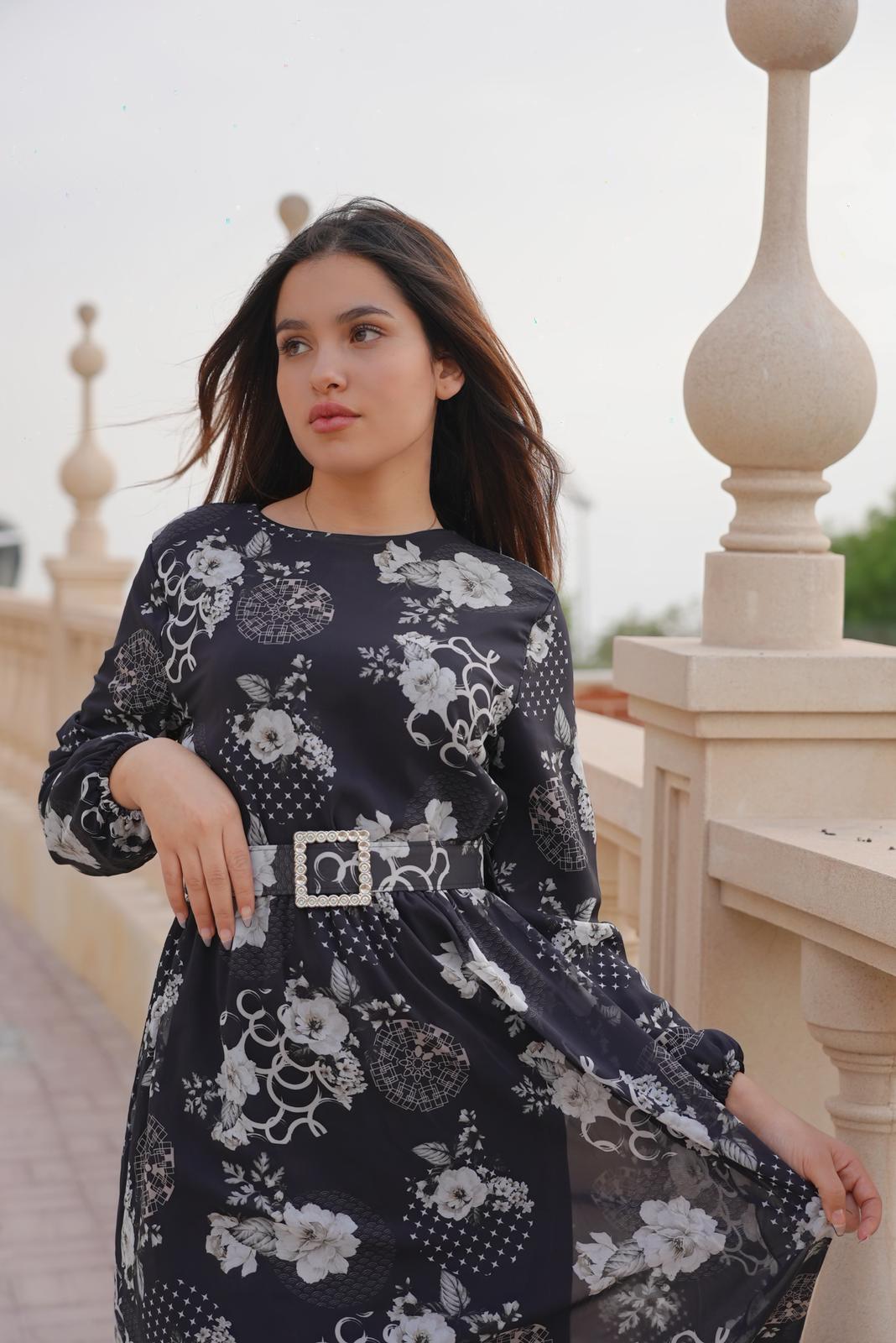 Epitome Black with White Floral Print Maxi Dress - Black/White