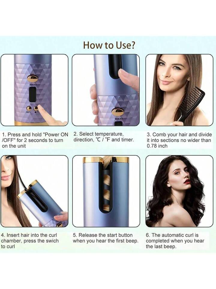 Cordless Automatic Rotating Hair Curler USB Rechargeable