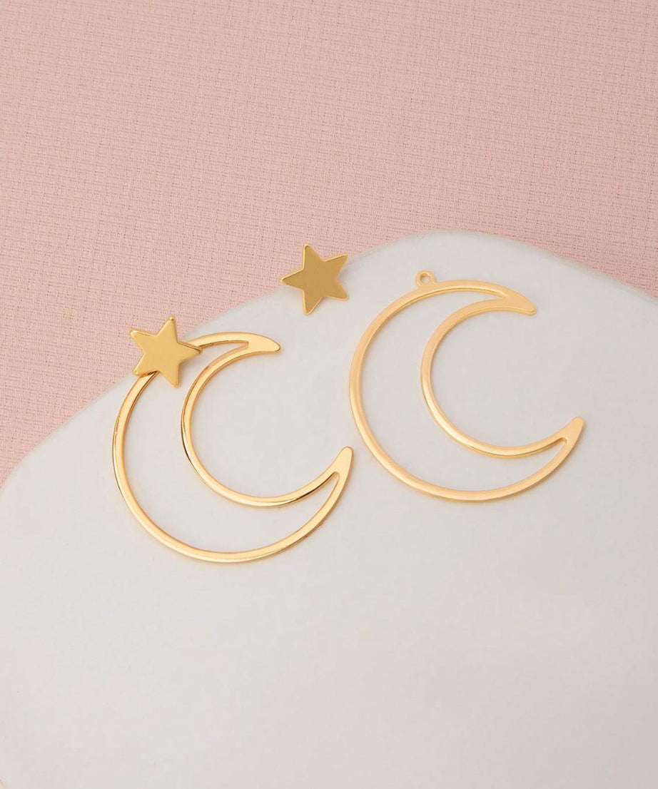 1 Pair Earrings Moon Gold
