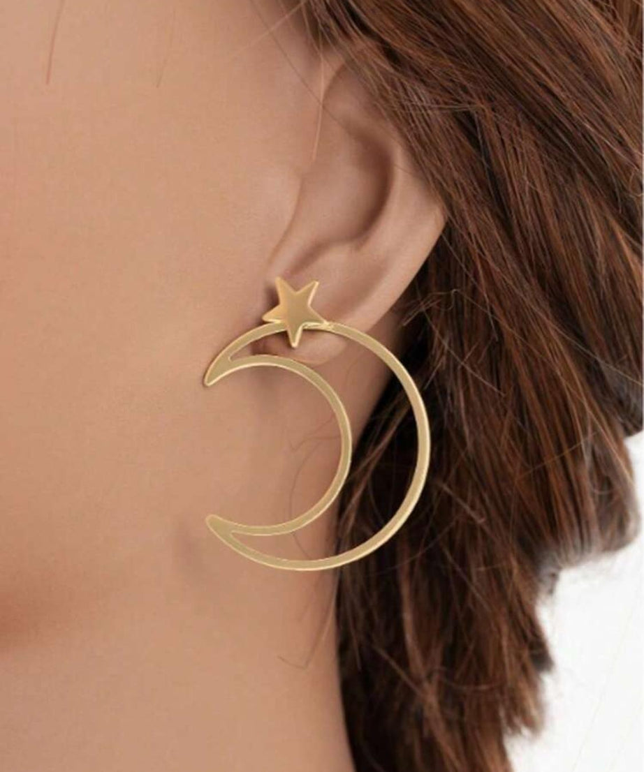 1 Pair Earrings Moon Gold