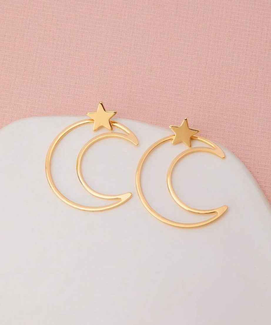 1 Pair Earrings Moon Gold