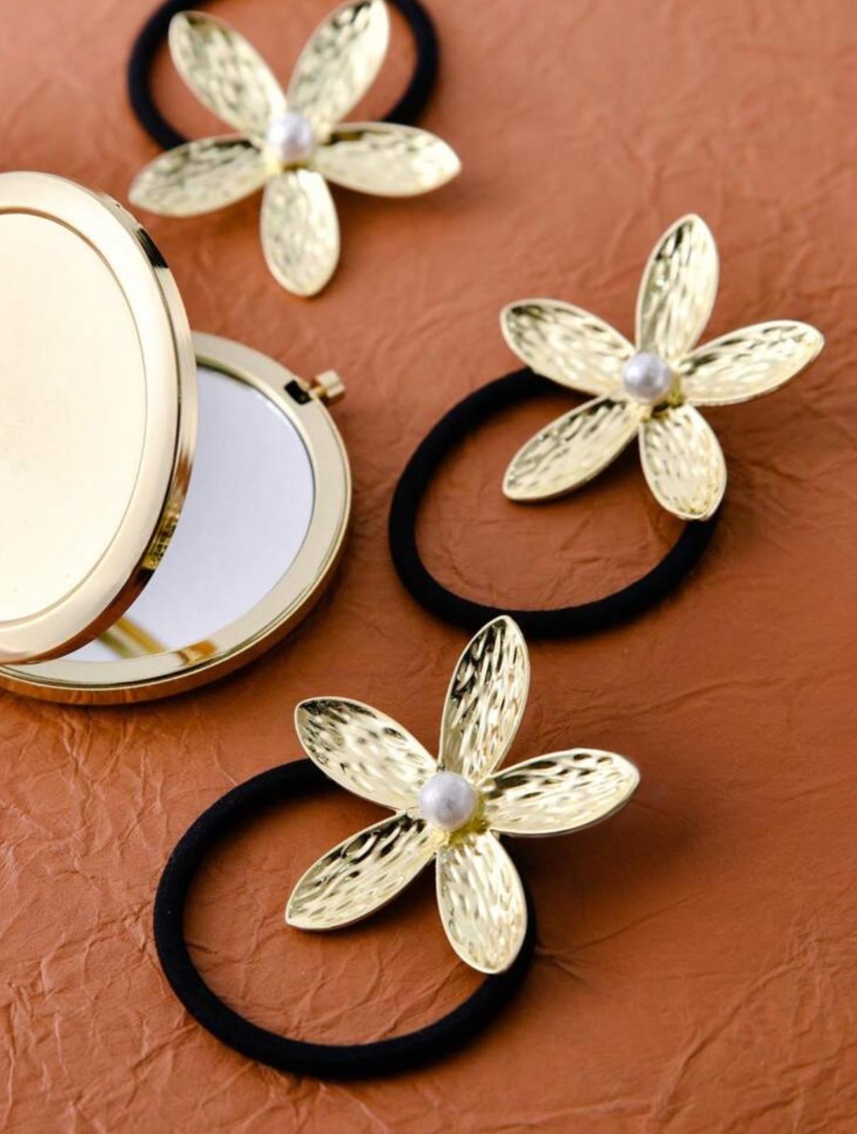 Elasticity Hair Accessory Golden Pearl Flower (1 piece)