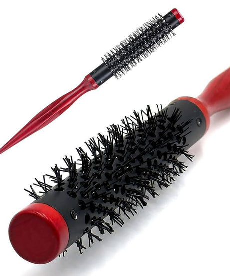 Round Wood Hair Brush Curler Black/Red