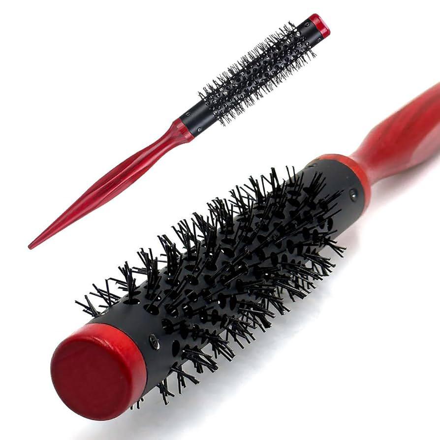 Round Wood Hair Brush Curler Black/Red