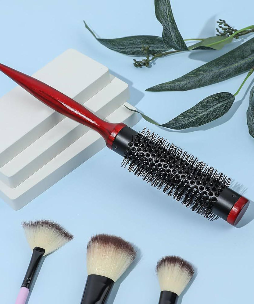 Round Wood Hair Brush Curler Black/Red