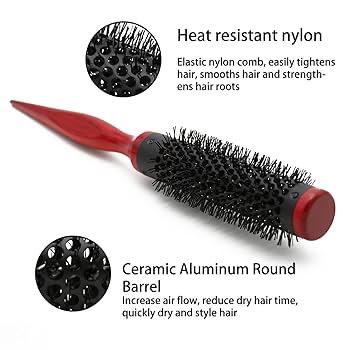 Round Wood Hair Brush Curler Black/Red