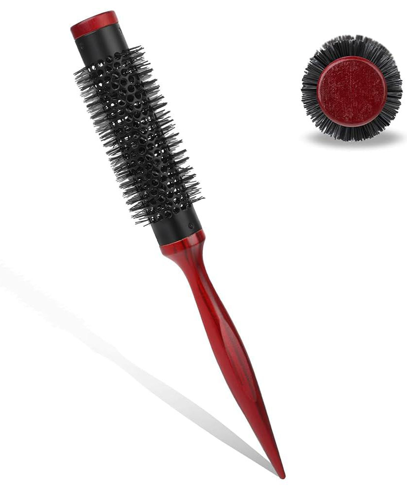 Round Wood Hair Brush Curler Black/Red