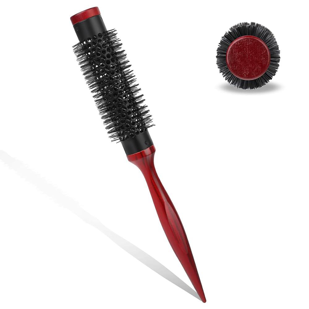 Round Wood Hair Brush Curler Black/Red