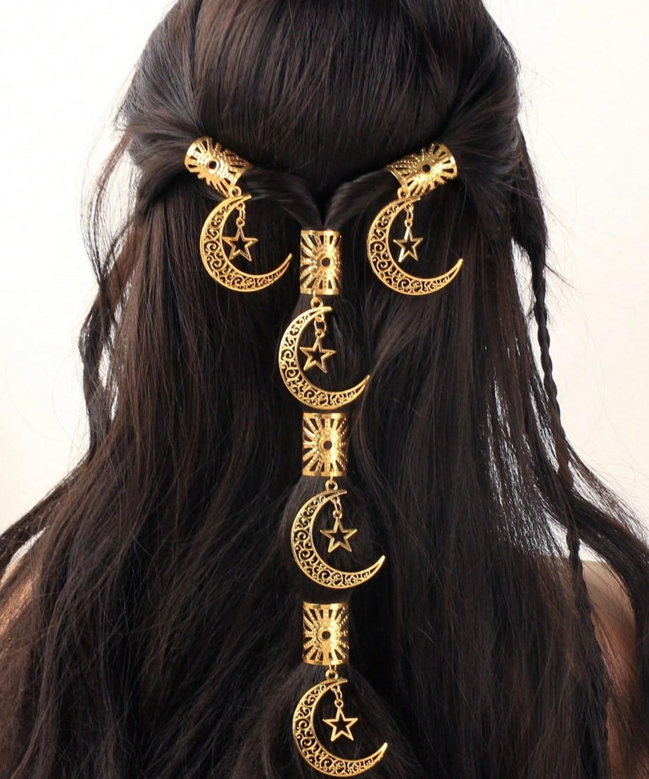 Hair Accessory gold In The Shape Of A Crescent Moon Containing A Star (1 PIECES)