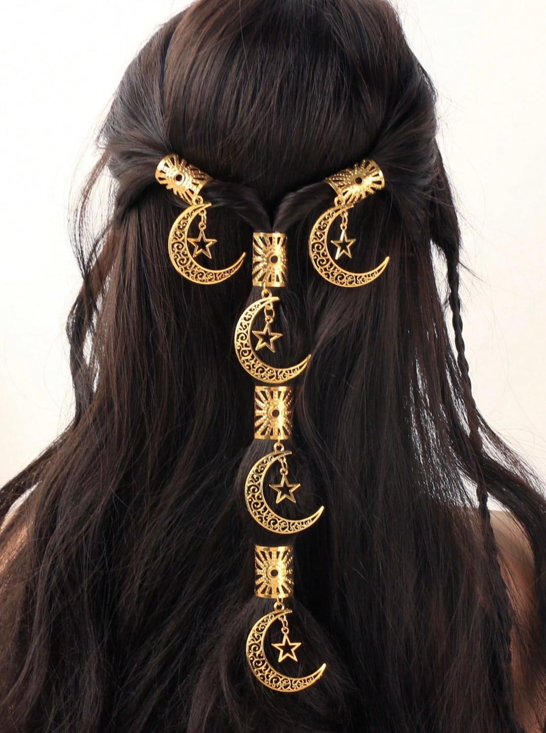 Hair Accessory gold In The Shape Of A Crescent Moon Containing A Star (1 PIECES)