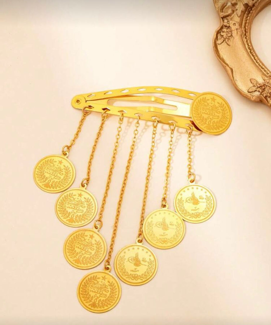 hair accessory Gold Coin & Tassel chain hair clip (1 pieces)