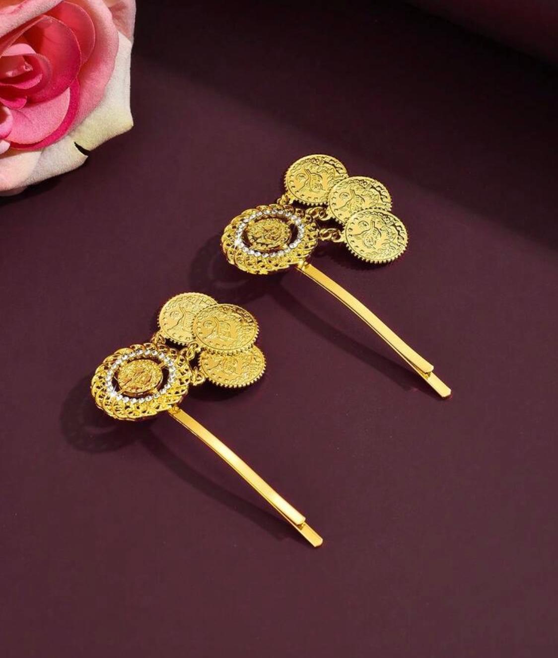 HAIR ACCESSORIES FLORAL GOLD METAL CIRCULAR