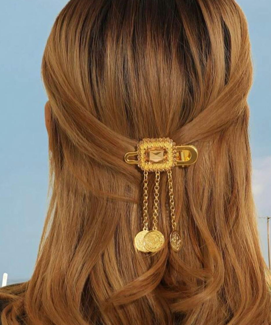 Gold hair accessory studded with rhinestones (1piece)