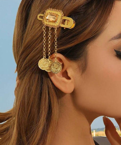 Gold hair accessory studded with rhinestones (1piece)