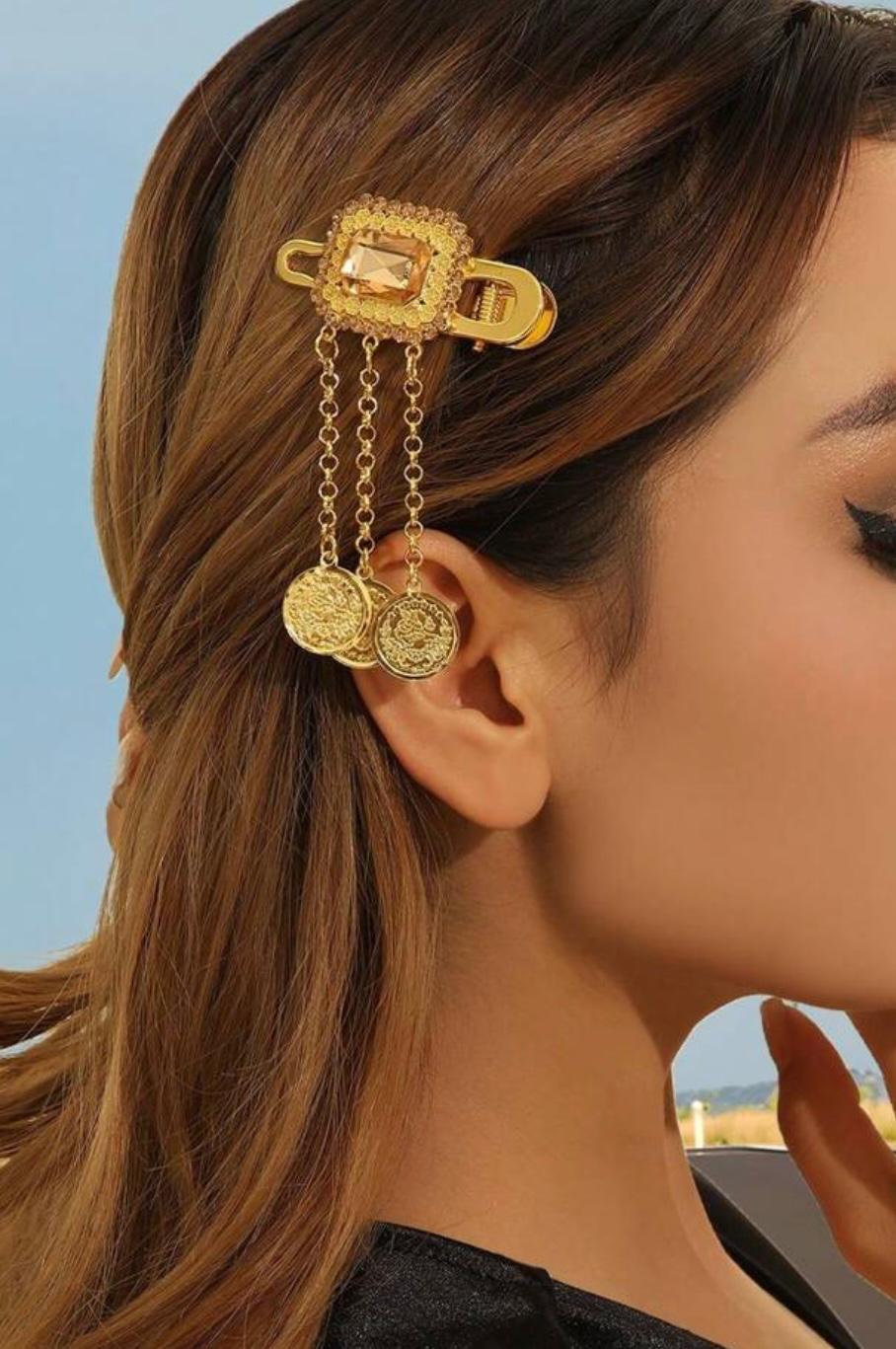 Gold hair accessory studded with rhinestones (1piece)
