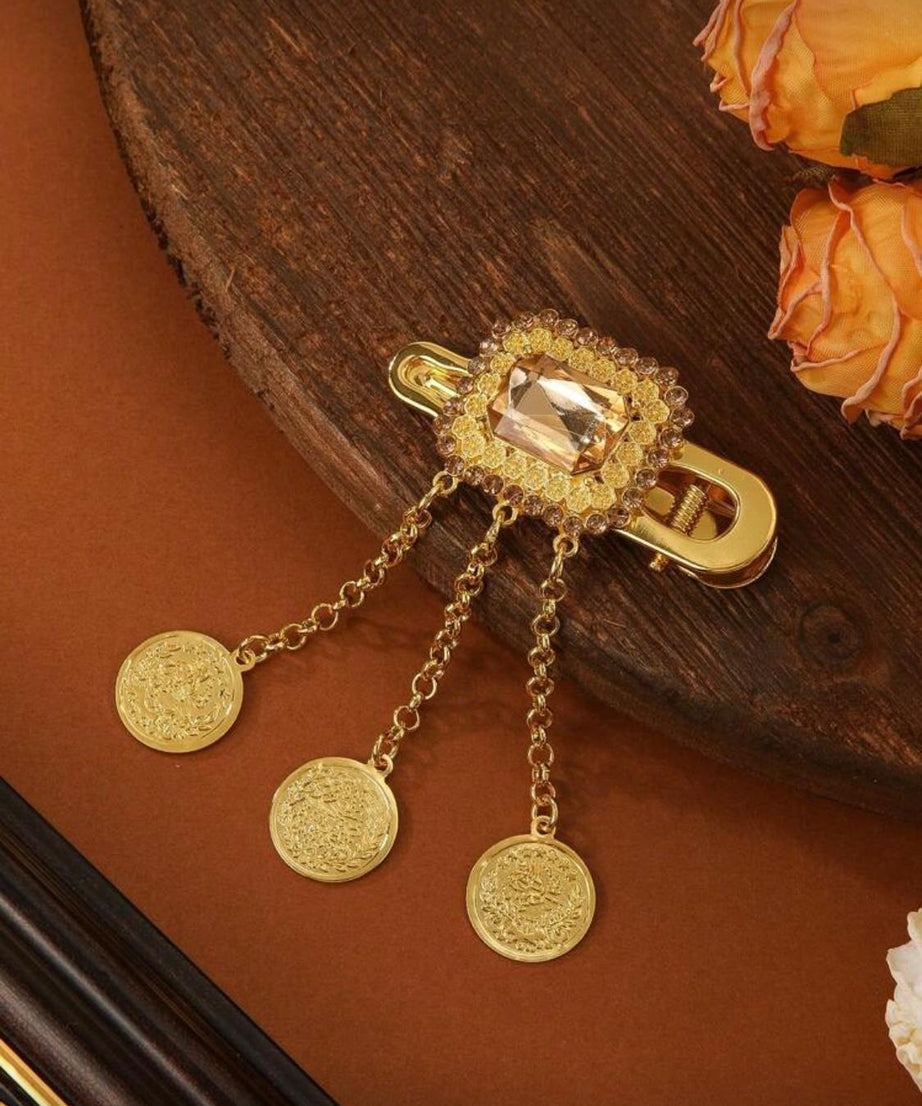 Gold hair accessory studded with rhinestones (1piece)