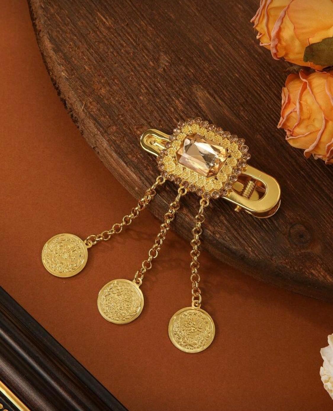 Gold hair accessory studded with rhinestones (1piece)
