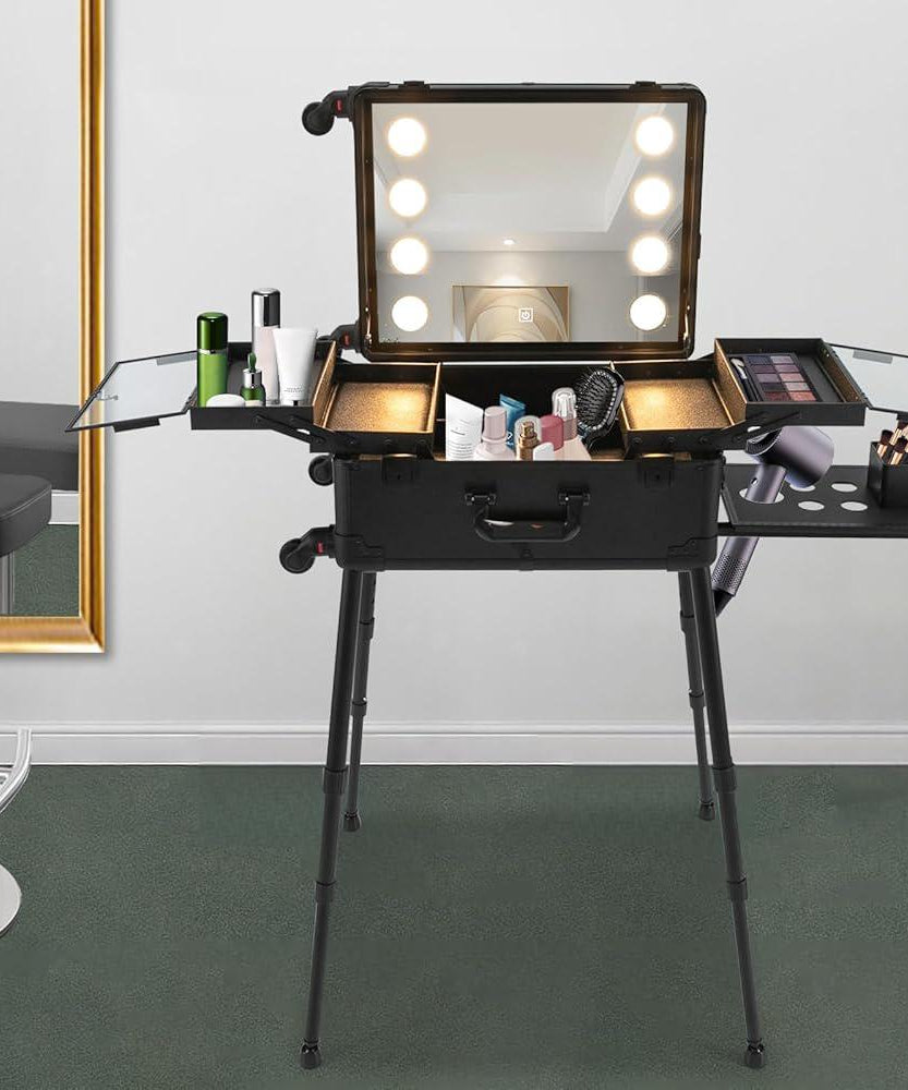 Trolley Makeup Case with LED Light Mirror