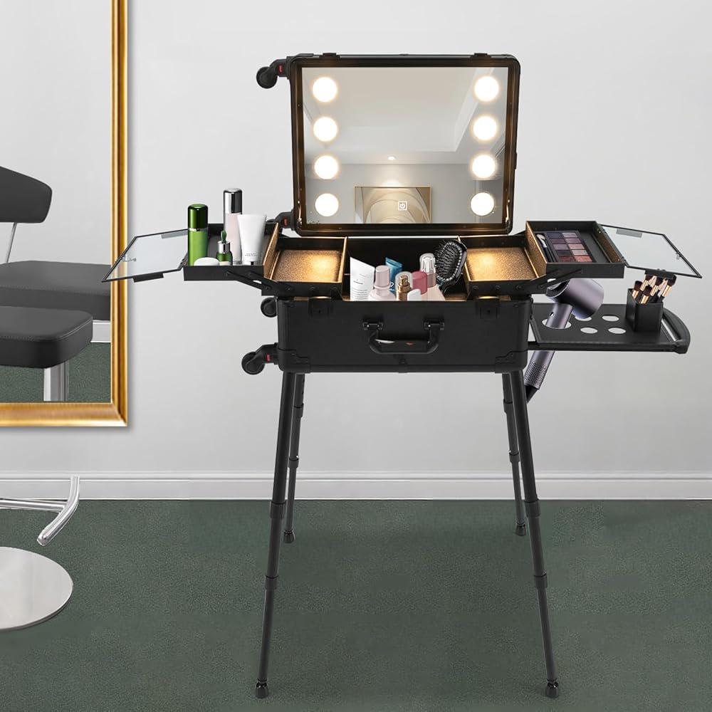 Trolley Makeup Case with LED Light Mirror