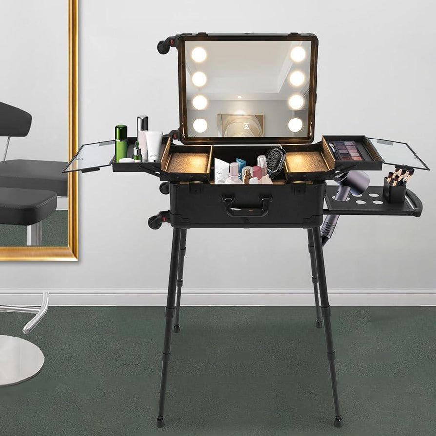 Trolley Makeup Case with LED Light Mirror