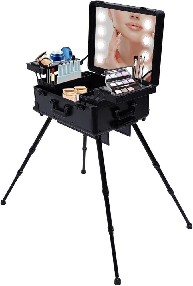 Trolley Makeup Case with LED Light Mirror
