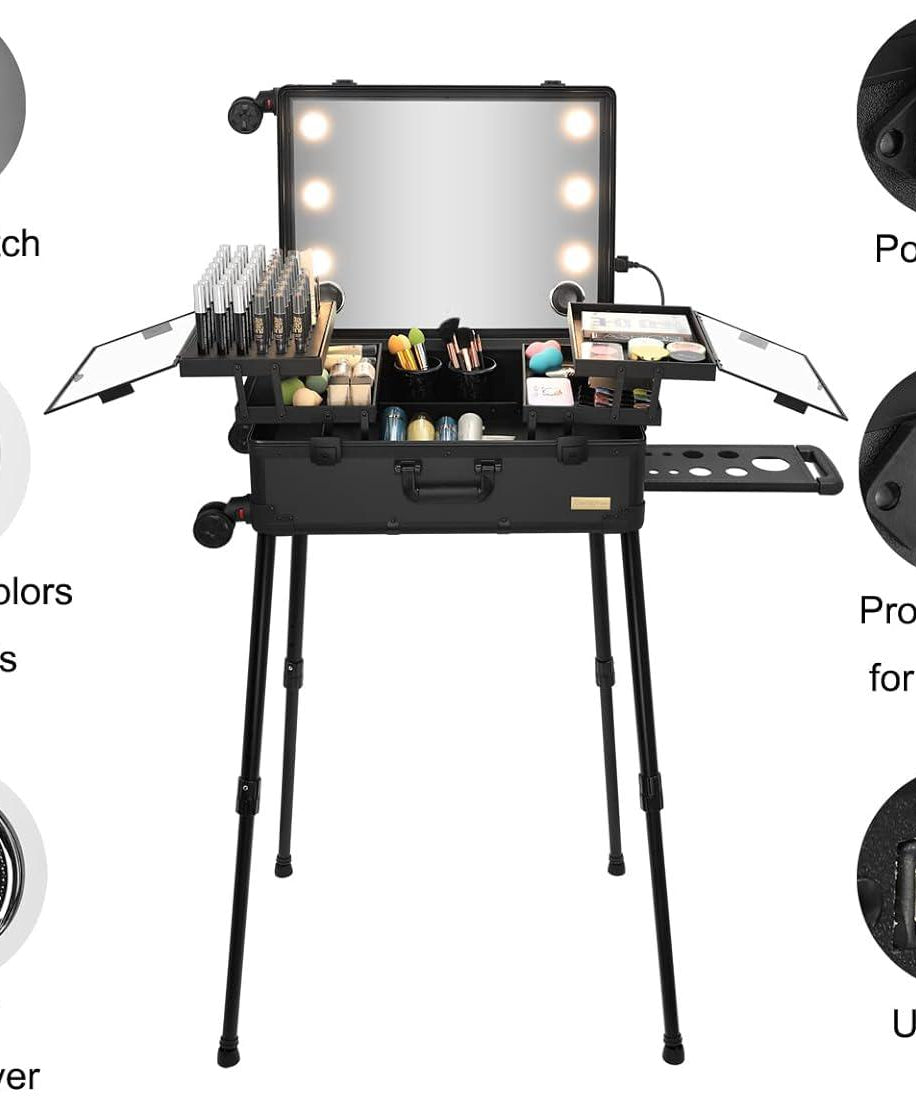 Trolley Makeup Case with LED Light Mirror