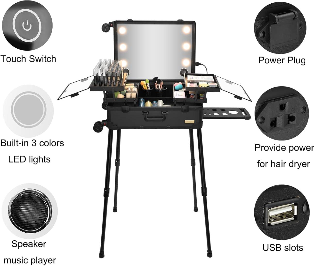 Trolley Makeup Case with LED Light Mirror