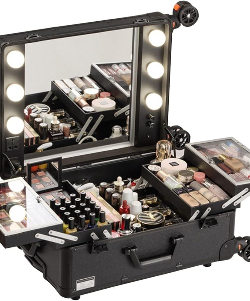 Trolley Makeup Case with LED Light Mirror