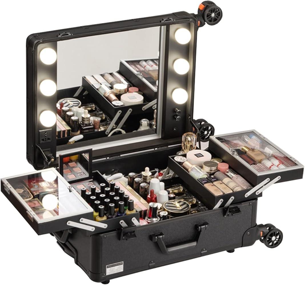 Trolley Makeup Case with LED Light Mirror