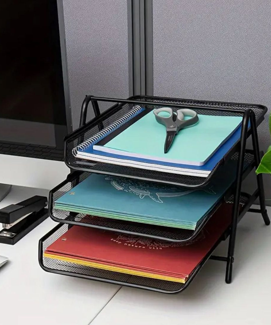 Metal Paper Tray–3 Tiers Black