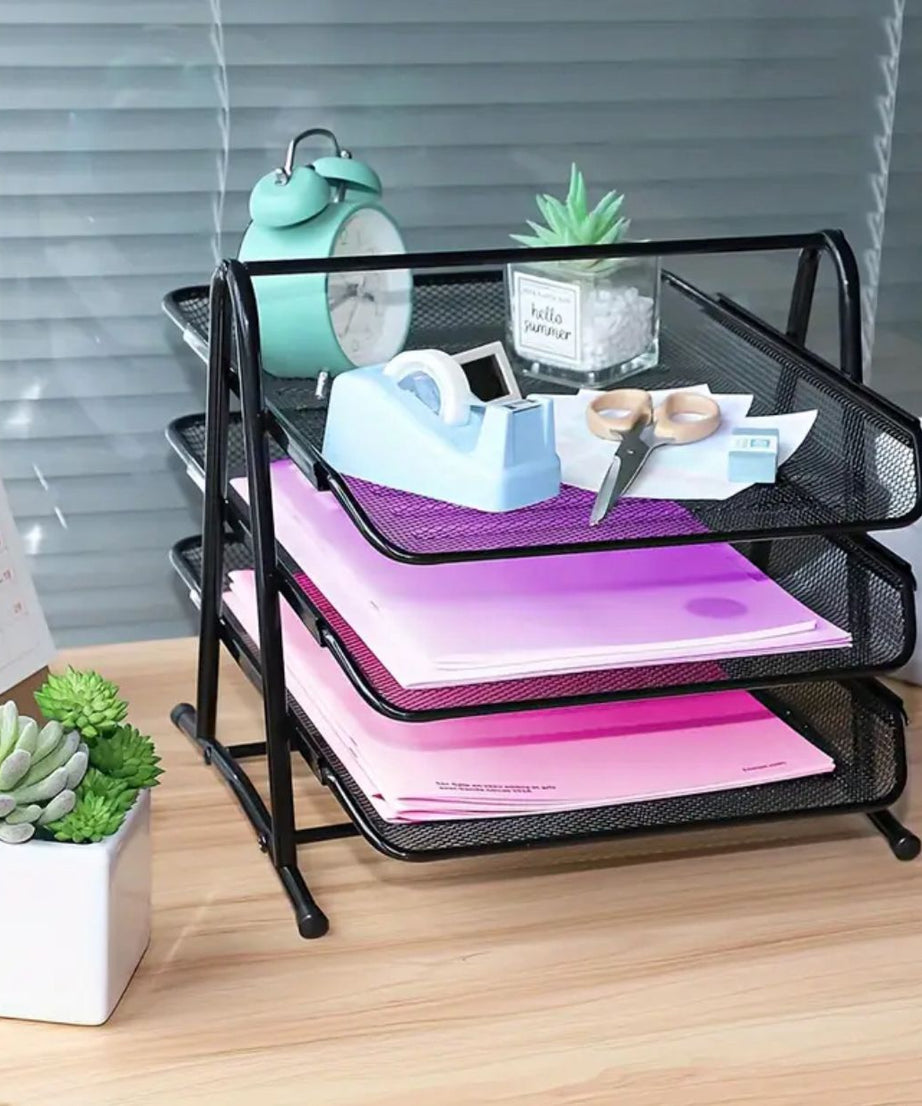 Metal Paper Tray–3 Tiers Black