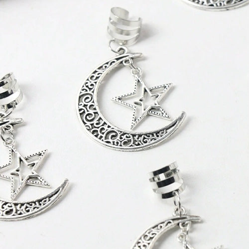Hair Accessory Silver in the shape of a crescent moon containing a star (3 pieces)