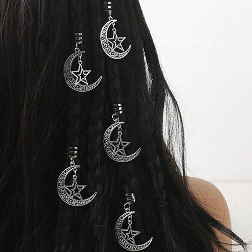 Hair Accessory Silver in the shape of a crescent moon containing a star (3 pieces)
