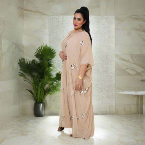 Beige Dress With Flower Budge