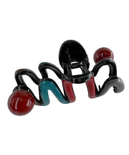 Hair Clip Wavy Black Red and Turquoise