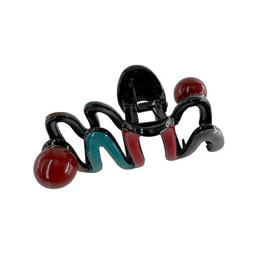Hair Clip Wavy Black Red and Turquoise