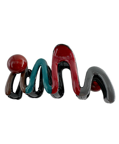 Hair Clip Wavy Black Red and Turquoise